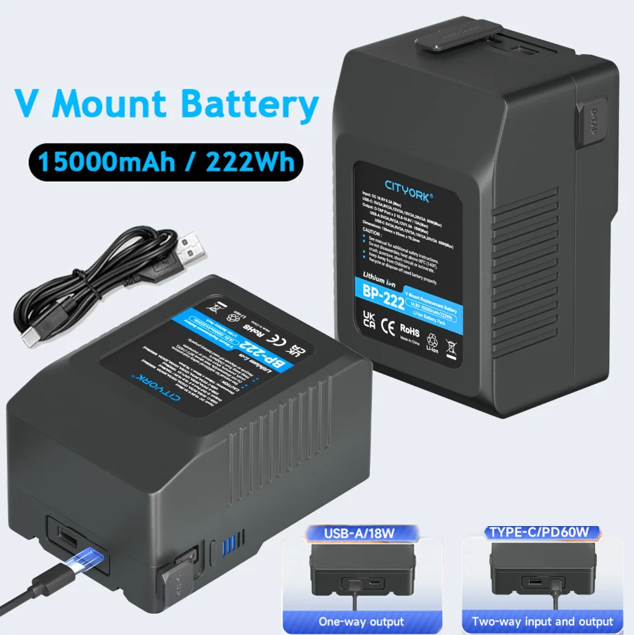Batteria V-Lock V Mount Bp-222 Con Porta Di Ricarica Rapida Per Sony Hdcam, Luce Led, Xdcam,Dslr Bmpcc 4K,Monitor, Fotocamere Cinematografiche Digital