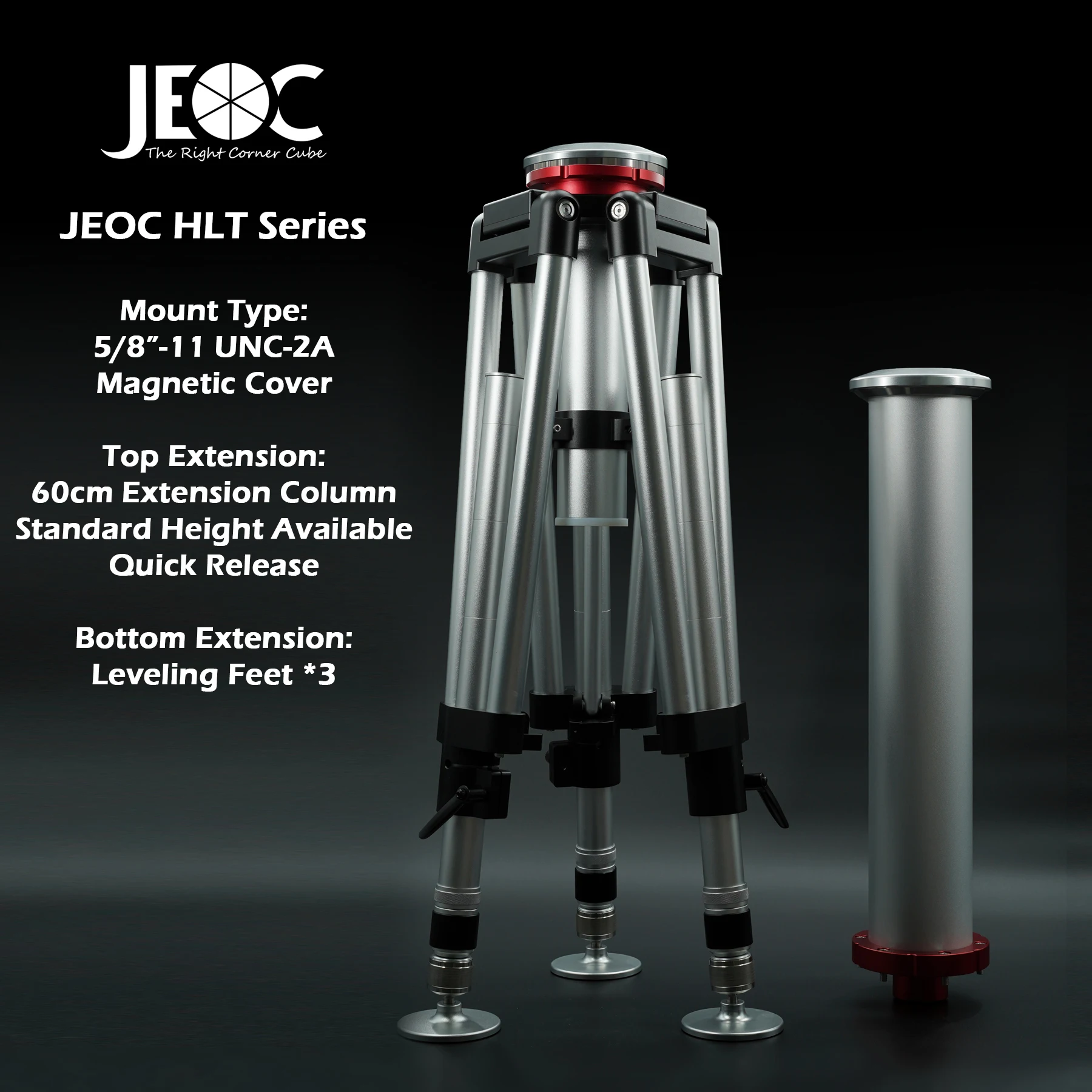 Treppiede Jeoc Heavy Load Con Kit Di Livellamento E Kit Di Altezza Da 60 Cm, Per Rastrelli Laser Faro, Leica, Api, 5/8-11 Unc-2A, Con Flight Case.