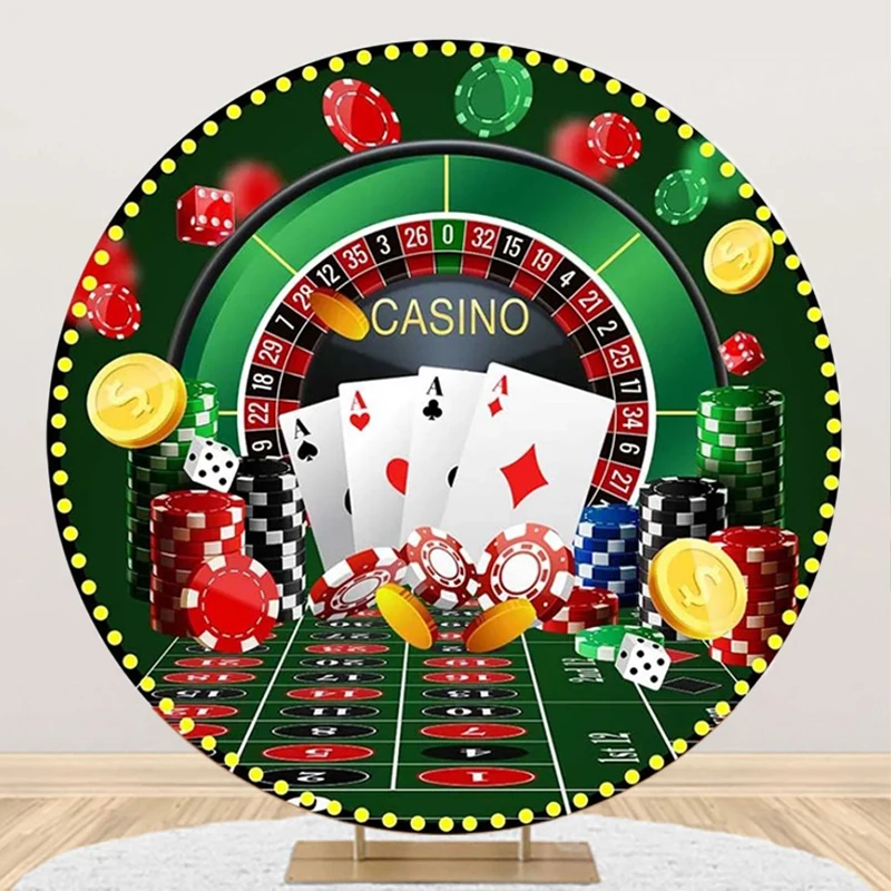 Round Casino Night Theme Party Decoration Fondale Poker Chips Adulti Compleanno Las Vegas Roulette Game Sfondo Cover Circle