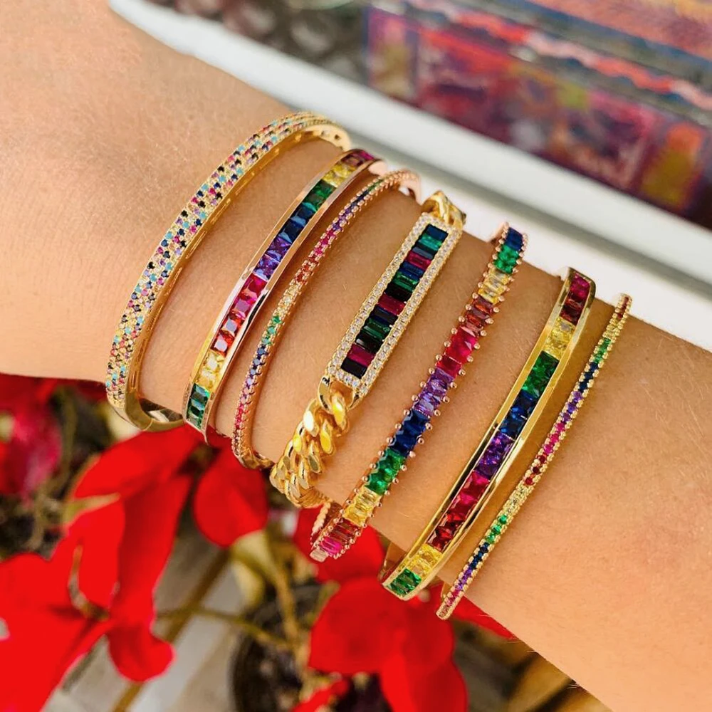 Geometry Cz Stone Bracciale Per Donna Uomo Gioielli Di Lusso Gold Filled Rainbow Cz Tennis Chain Splendido Braccialetto Alla Moda 2024 Nuovo