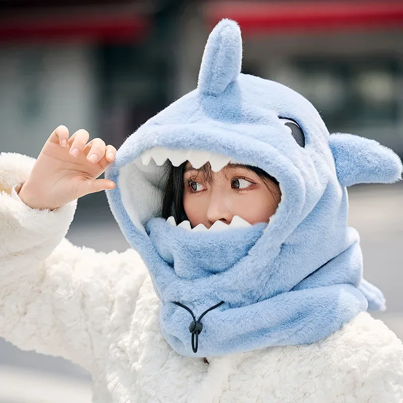 Cartoon Shark Ski Helmet Cover Winter Warm Confortevole Soft Fleece Sci Head Warmer Cute Ski Helmet Hood Neck Warmer