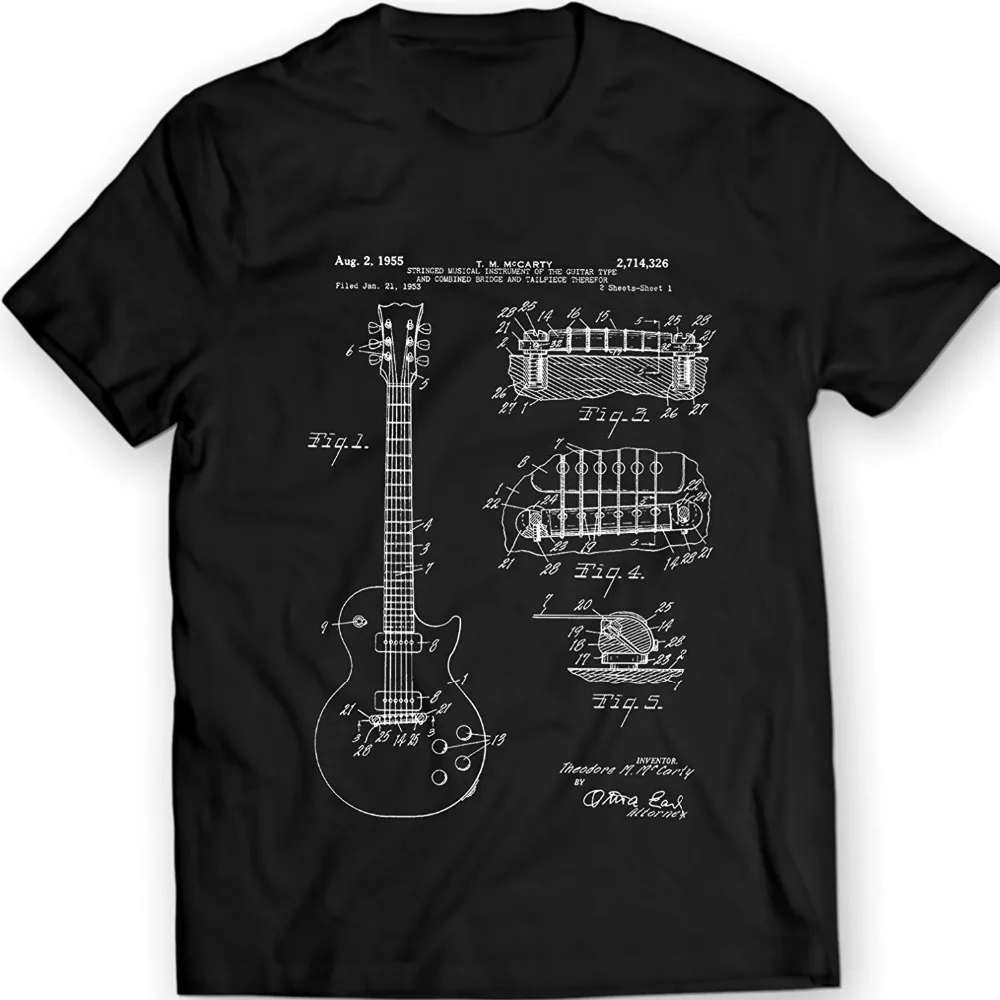 T-Shirt Per Chitarra Les Paul Music Tee Brevetto 2019 New Fashion Funny 100% Cotton Slim Fit Top T-Shirt Tinta Unita