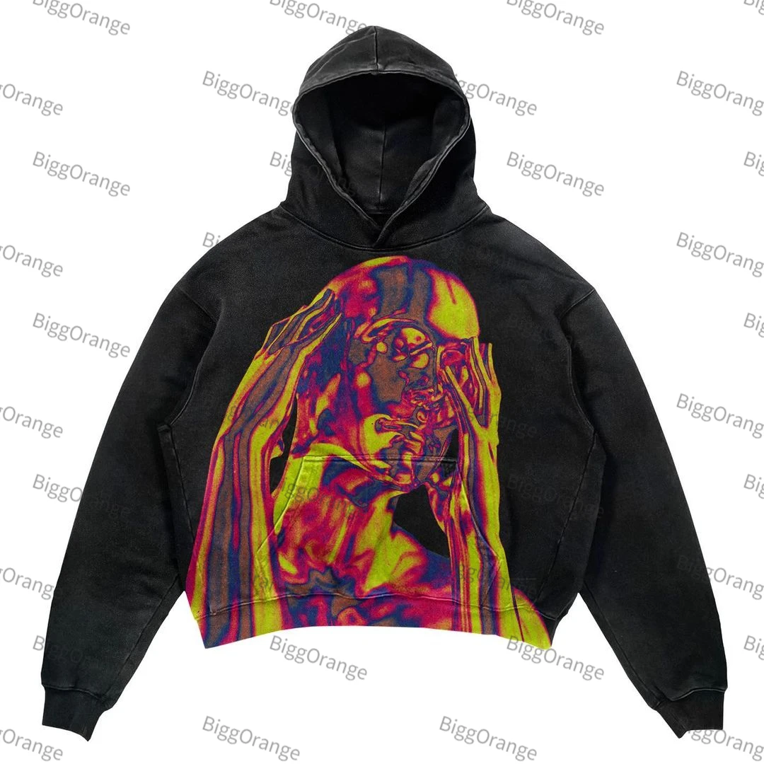 New Hip Hop Fashion Print Autunno E Inverno Felpa Con Cappuccio Retrò Maglione Casual Sciolto Uomo E Donna Top Felpa Con Cappuccio Bape Abbigliamento 