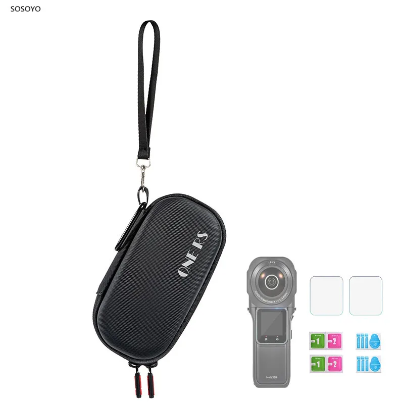 For Insta360 One Rs Carrying Storage Case Pu Handbag With Hand Rope Carabiner Tempered Film Set Panoramic Camera Accessories
