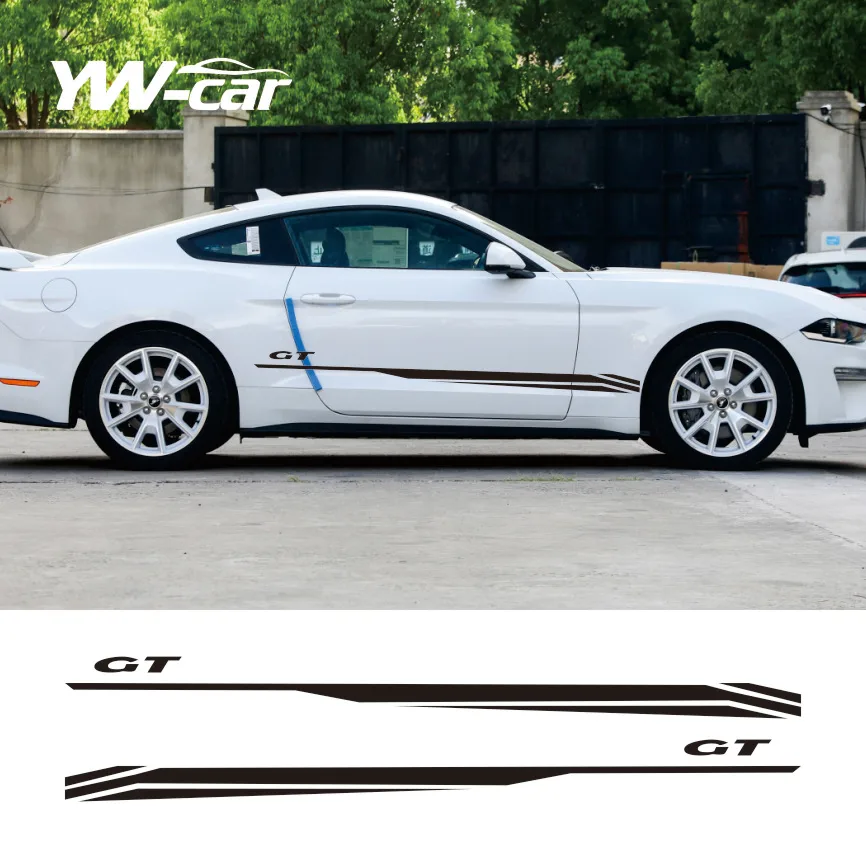 2Pcs Racing Sport Car Body Door Side Stripes Gonna Adesivi Per Ford Mustang Coupe Gt 2015- Shelby Gt500 Gt350 Accessori Auto