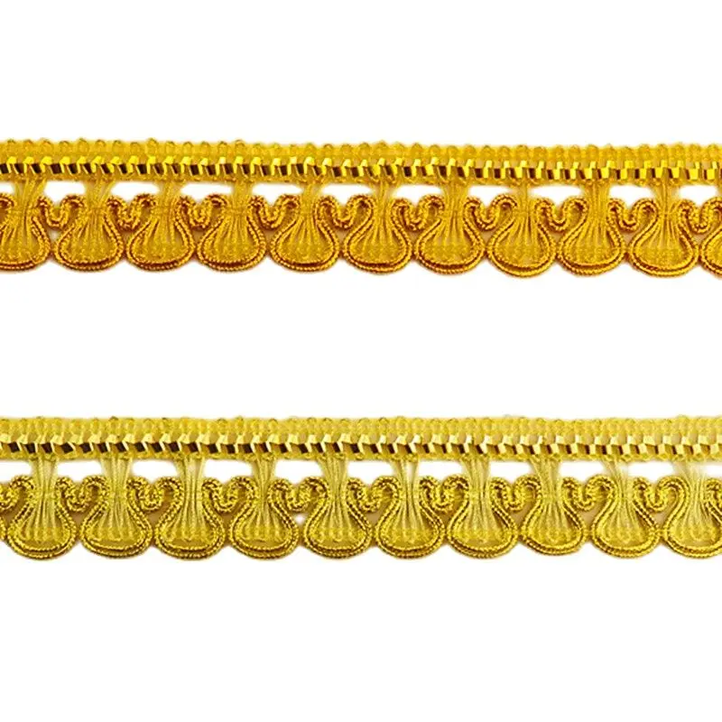 12 Yards Bright Gold Lace Trim Nastri Appliqued Crochet Trim Costumi Cosplay Vintage Appliqued Cucito Abbigliamento Nastro 2.7Cm