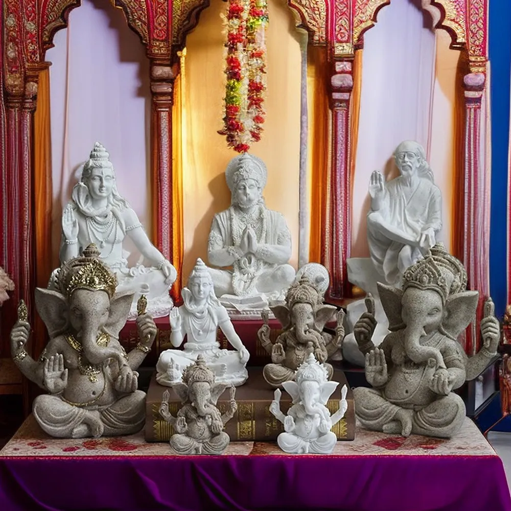 Vivead Resin Indian Ganesha Shiva God Statue Sai Baba Shirdi Sculpture Lord Hanuman Hindu Buddha Religioso Fengshui Home Decor
