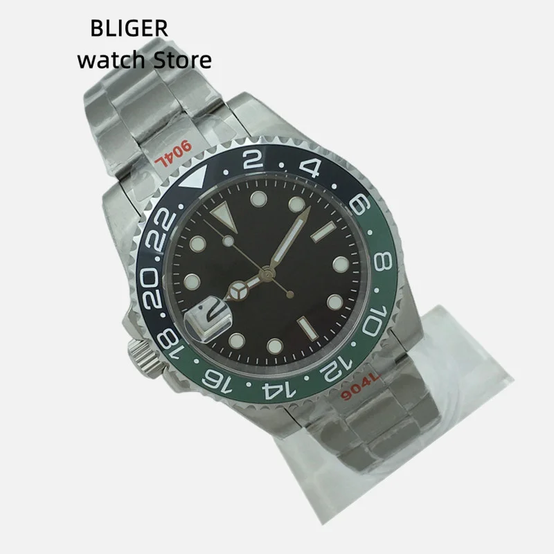 Bliger 40Mm Lefty Reloj Hombre 9 O 'Clock Crown Date Nh35A Orologio Meccanico Automatico Da Uomo Cinturino In Vetro Zaffiro Ostrica