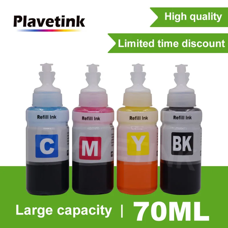 Plastetink Printer Dye Ink Refill Kit 70Ml Bottle Ink Per Epson T6641 T6642 T6643 T6644 Cartucce Ecotank L132 L222 L312 L366