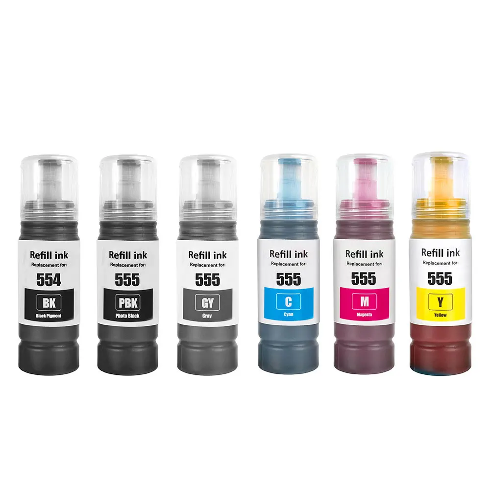 6*70Ml 554 555 Inchiostro Di Ricarica Premium Per Stampante Epson 554 555 Ecotank Ecotank L8160 L8180