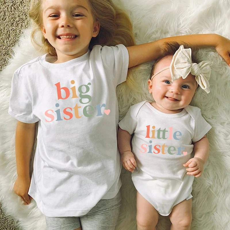 New Big Sister Little Sister Matching Sister Outfit Camicie Fratelli Tute Per Bambini Cotone Baby Annuncio Sorelle Tshirt Regali