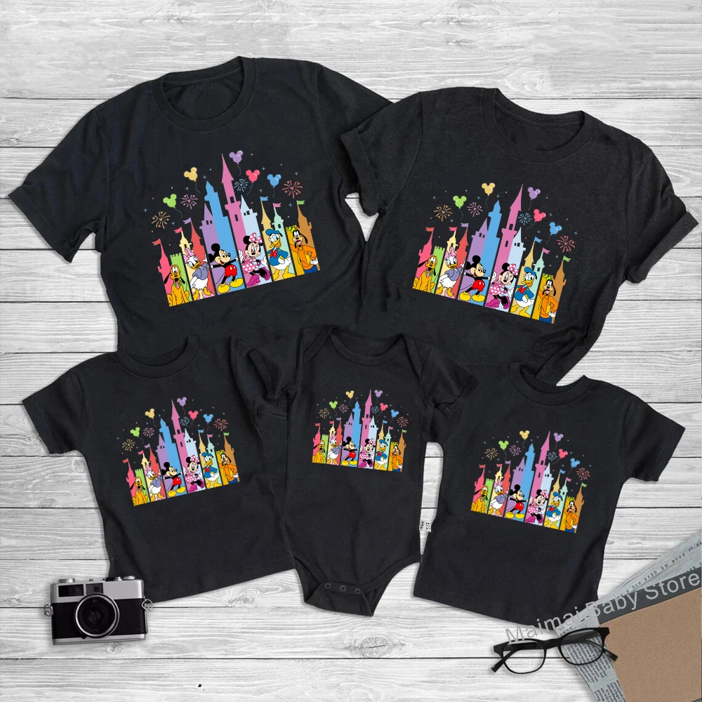 New Castle Mickey Minnie Family Matching Shirts Cotton Father Mother Kids First Disney Trip Tshirt Funny Disney Yworld Tees Tops