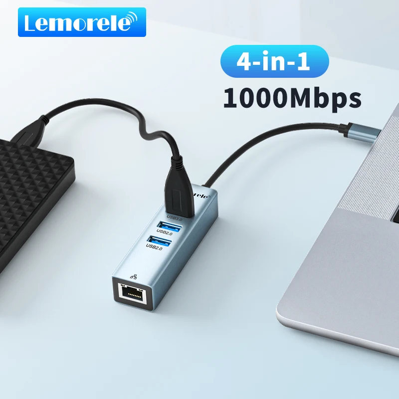 Lemorele Hub Usb C Rj45 Ethernet 4-In-1 Usb C Hub Rj45 Lan Per Pc Portatile Xiaomi Mi Box Macbook Windows Usb-C Hub Scheda Di Rete