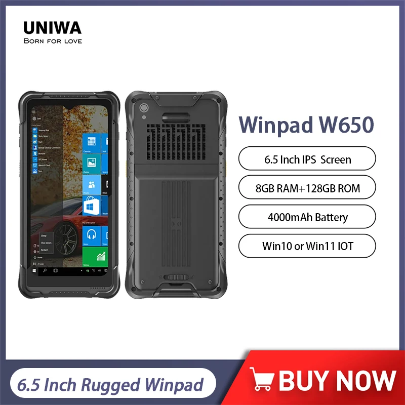 Uniwa Winpad W650 Mini Tablet 6.5 Pollici Quad Core 8Gb + 128Gb Robusto 4G Iot Handheld Windows Pda Pc Mil-Std-810H Impermeabile 4000Mah
