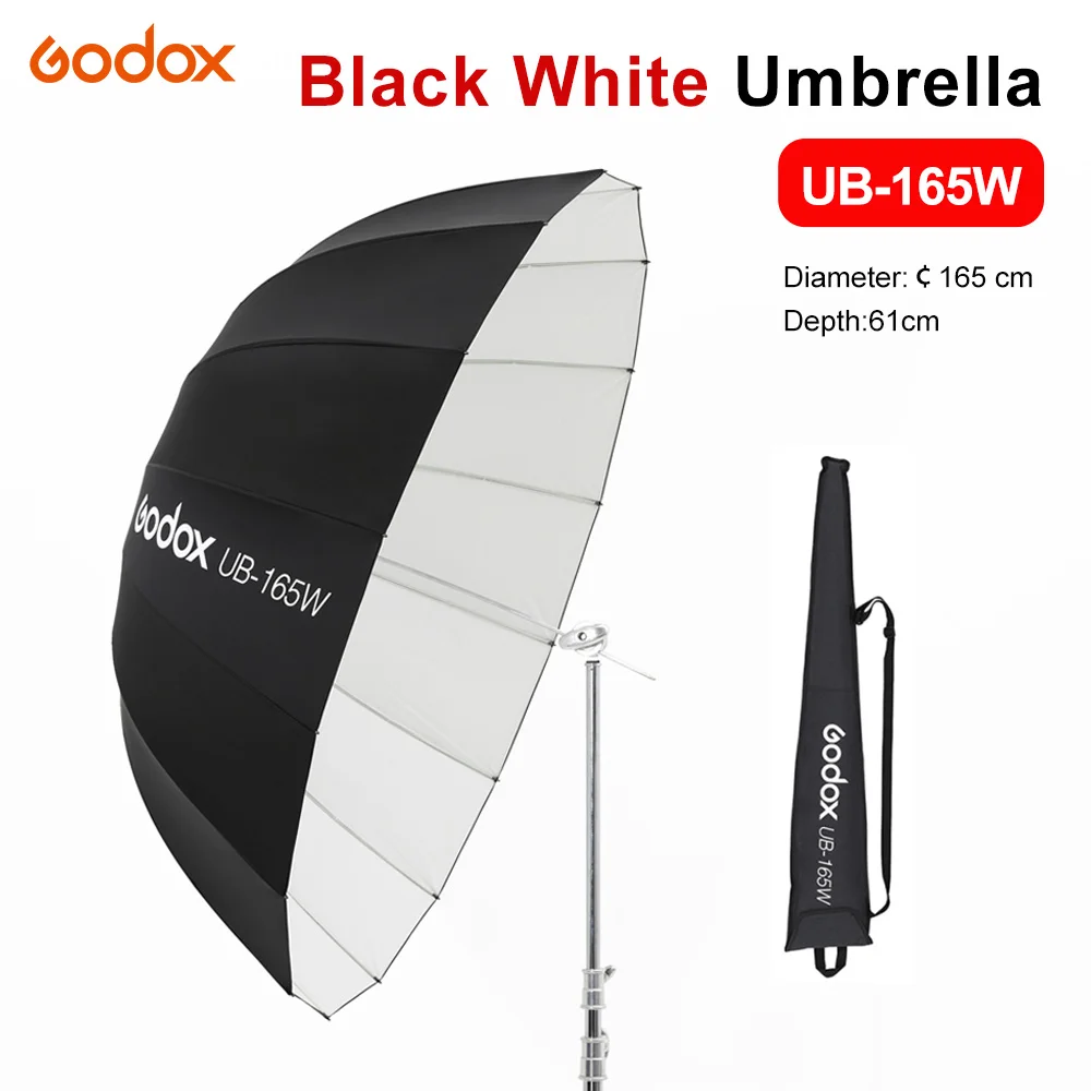 Godox Ub-165W 65In 165Cm Parabolico Nero Bianco Riflettente Ombrello Studio Luce Ombrello Con Nero Argento Diffusore Panno Di Copertura