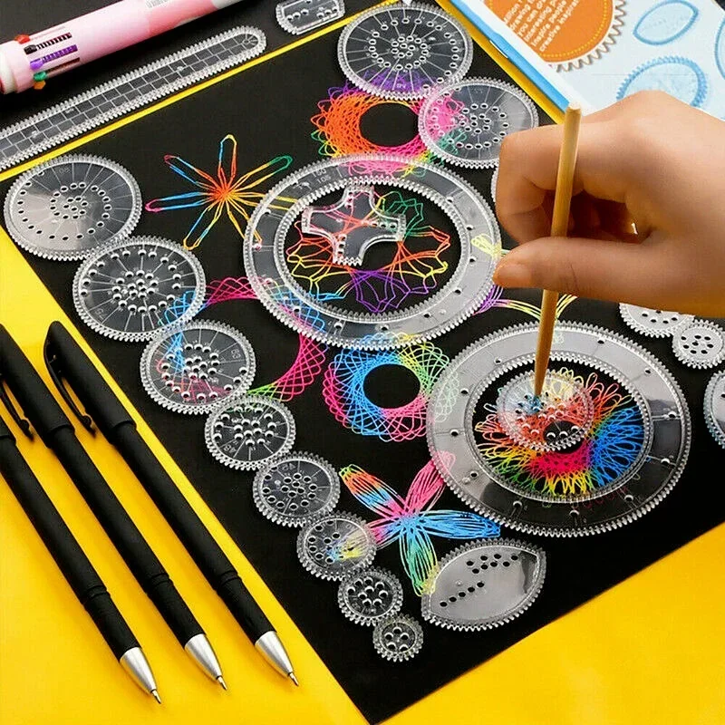 1Set Spirograph Deluxe Set Design Tin Spiral Designs Ingranaggi Ad Incastro Ruote Disegnare Giocattoli Educativi Forniture Scolastiche Regali