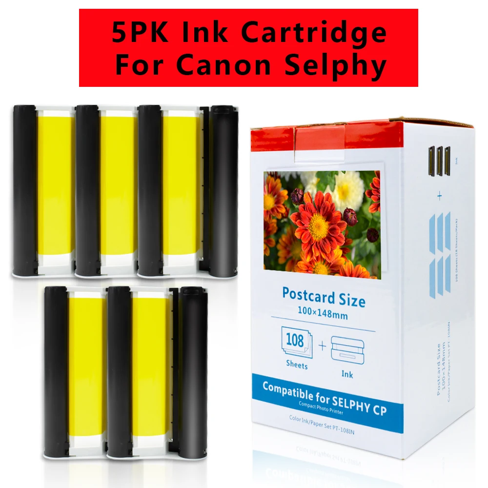 Inchiostro A Colori Labelwell 5Pcs Compatibile Per Canon Selphy Compact Photo Printer Cp1200 Cp1300 Cp910 Cp900 Kp 108In Cartuccia Kp-36In