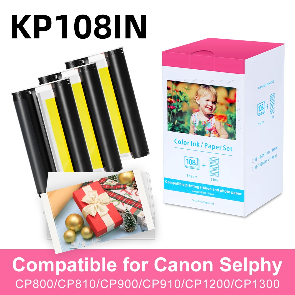 Zodzi Ink Cassette Photo Paper Set Compatibile Per Canon Selphy Cp900 Cp910 Cp1200 Cp1300 Photo Printer Kp-108In Kp-36In