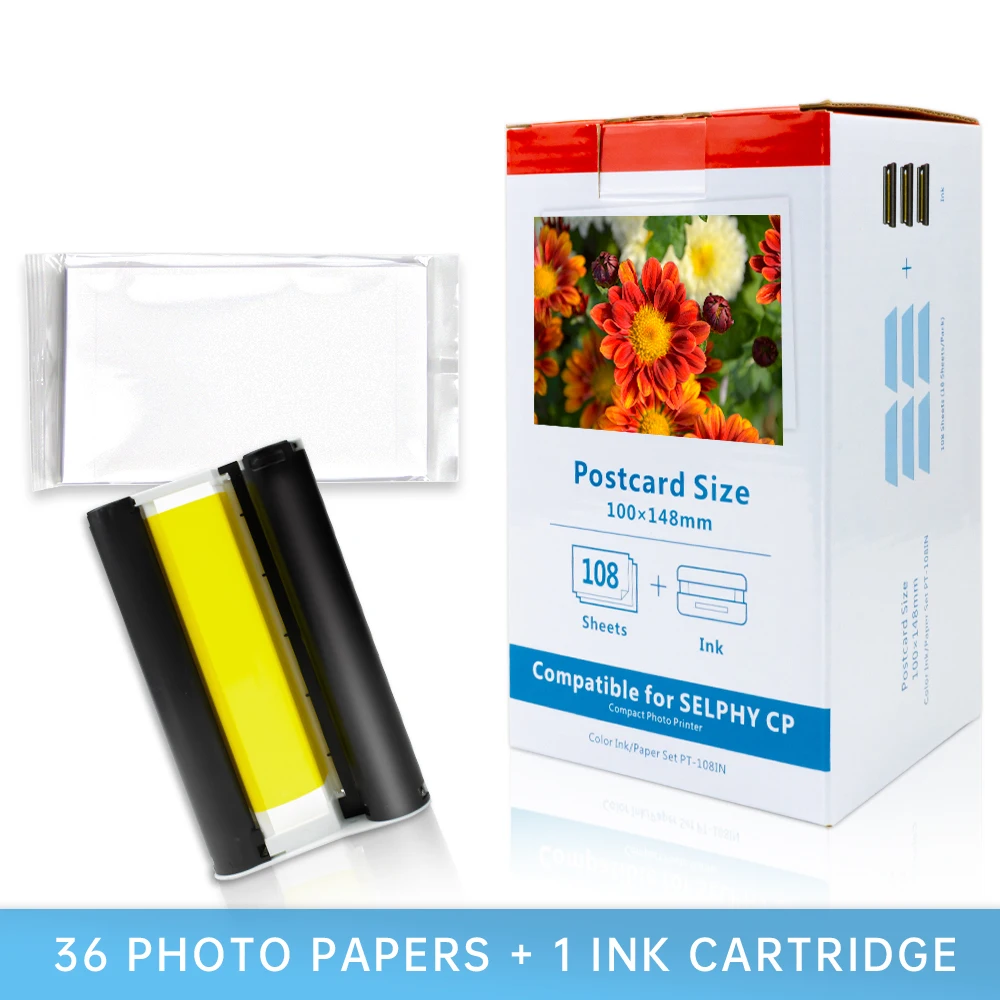 Labelwell 1 Set Kp 108In Kp-36In Compatibile Per Canon Selphy Stampante Fotografica Cp1300 Cp1200 Cp910 Cp900 Kp-108In Kp 36In Cassette