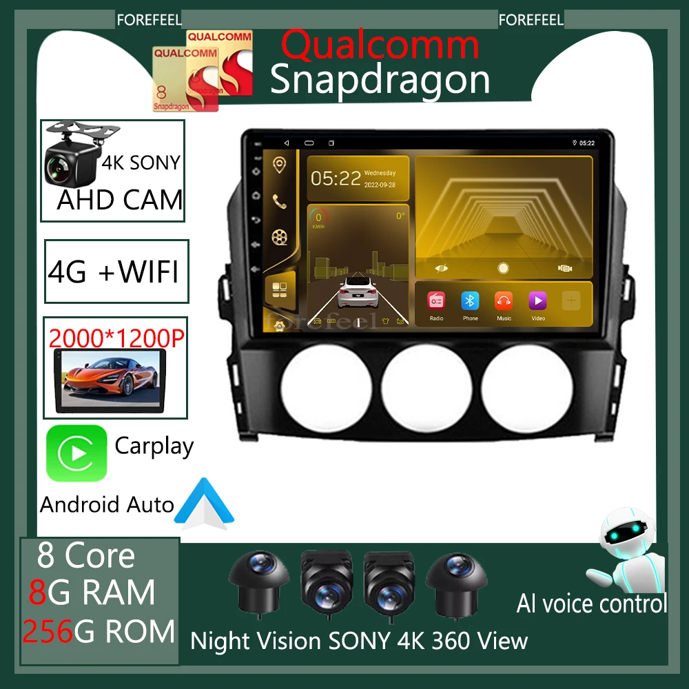 360 Cam Qualcomm Android 12 Iphone Carplay Autoradio Lettore Multimediale Per Mazda Mx-5 Mx5 Mx 5 Nc 2005-2015 Gps Autoradio