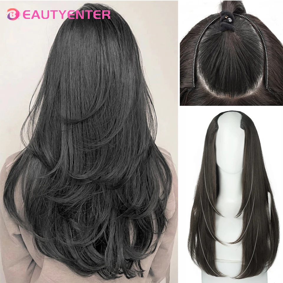 Beauty U-Shaped Hair Extension Capelli Sintetici Clip Lunga E Dritta Nell'Estensione Dei Capelli S Capelli Finti Black Ren Hair Pieces For Women