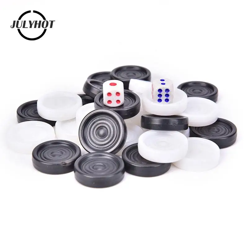 30 Pezzi Di Plastica Nero Bianco Dama Backgammon Pezzi Di Scacchi Con 2 Dadi Home Party Table Accessori Per Giochi Da Tavolo Per Adulti Bambini