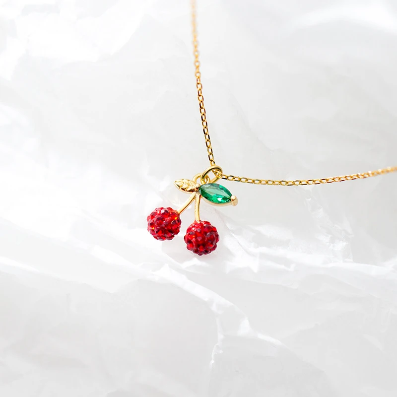 Modian Trendy 925 Sterling Silver Fruit Red Crystal Cherry Pendant Necklace For Women Link Chain Necklace Original Fine Jewelry