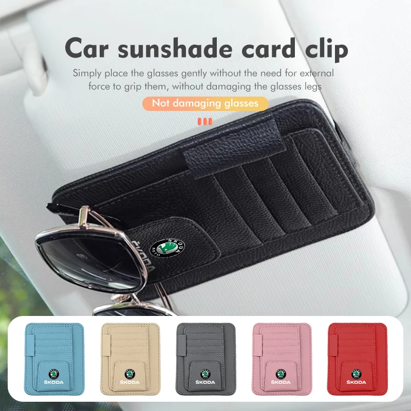Per Skoda Car Sun Visor Glasses Organizer Card Holder Mount Storage Clip Rapid Mk3 Derival Visions Yeti Scala Enyaq-Iv
