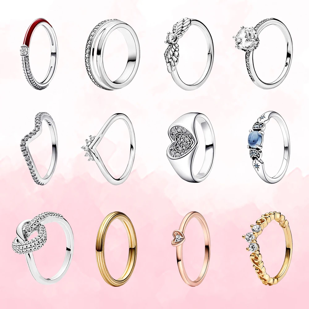 Nuovo 925 Argento Swirl Tiara Anello D'Oro Argento Annodato Cuore Anello Scintillante Ali D'Angelo Anello Per Le Donne Regalo Del Partito Gioielli Di 