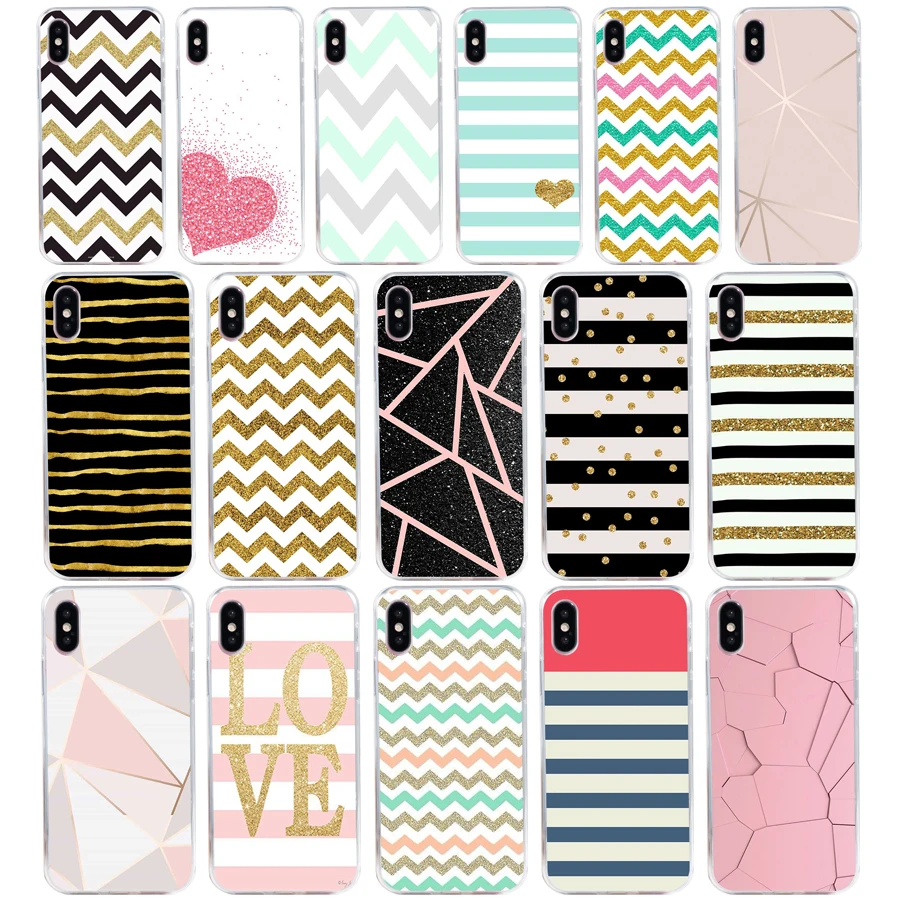 282H Stripe Gold Glitter Wavy Pattern Custodia Morbida In Silicone Tpu Cover Per Iphone 5 5S Se X Xr Xs Max Case