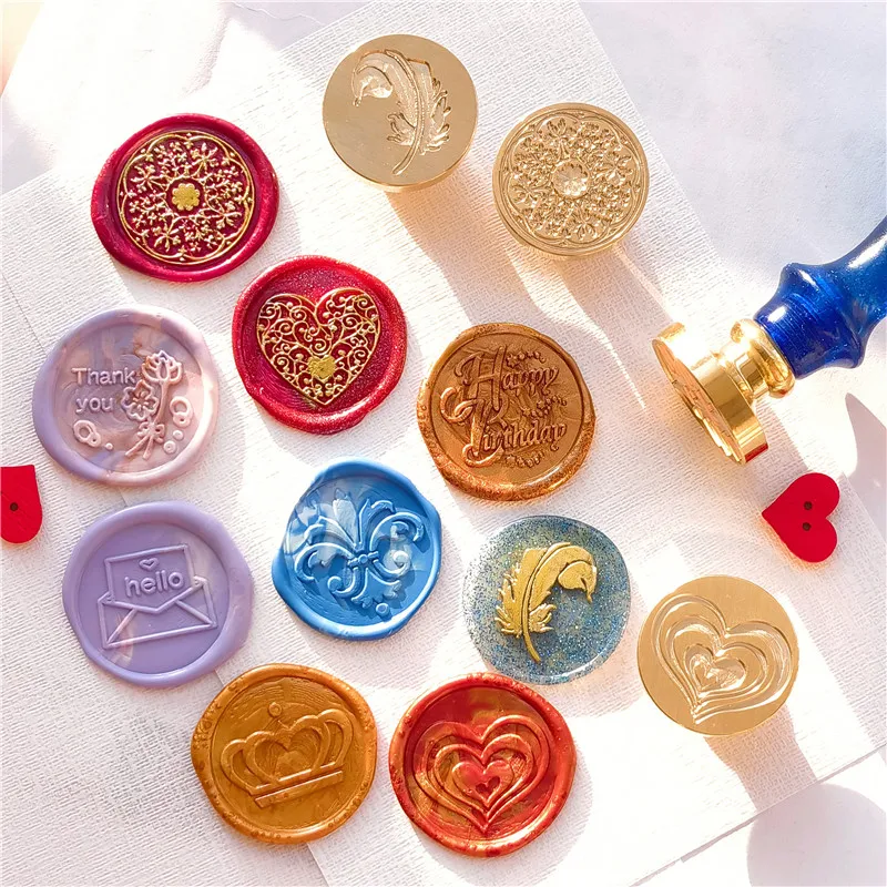 Made With Love Double Happiness Heart Love Ring Feather Crown Iris Wax Seal Stamp Retro Sealing Wax Stamp Buste Fai Da Te Sigilli