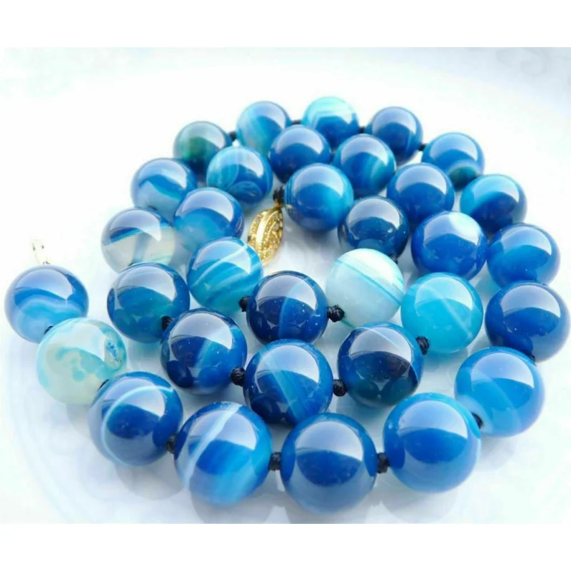 10Mm Antique Art Deco Genuine Rare Blue Chalcedony Agate Beads Nelace Aa