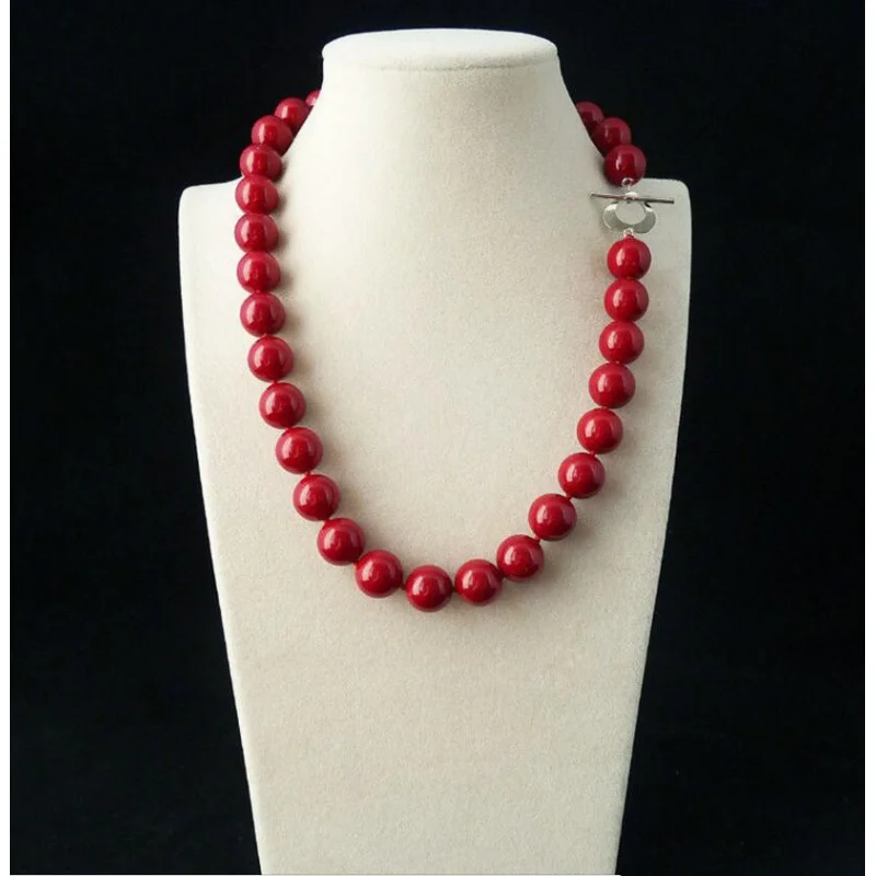 Gioielli Rare Enormi 12Mm Genuine South Sea Coral Red Shell Collana Di Perle Chiusura A Cuore 18''