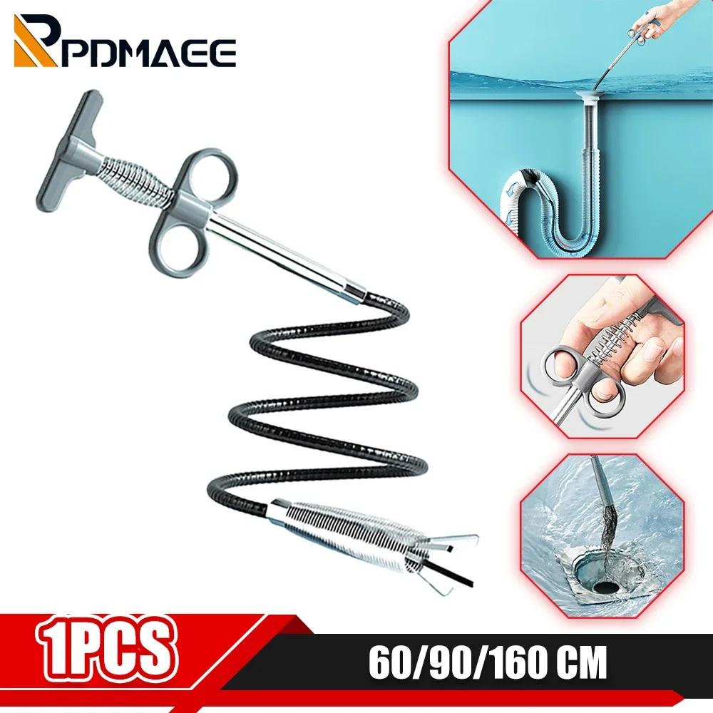 60/90/160Cm Tubo Di Fognatura Unblocker Snake Spring Pipe Strumento Di Dragaggio Per Bagno Cucina Capelli Fogna Lavello Strumenti Di Pulizia Della Con