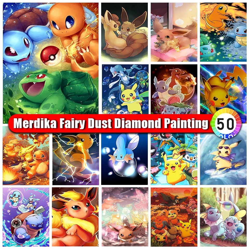 Merdika Fairy Dust Diamond Painting Pikachu Art Anime Picture Diy Full Rhinestone Mosaic Diamond Ricamo Pokemon Home Decor