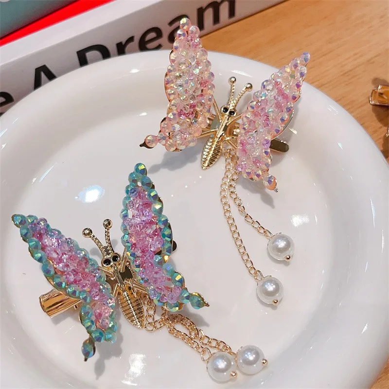 Crystal Pearl Moving Butterfly Hairpin Girls Nappa Barrettes Accessori Per Capelli Shaking Move Wing Top Clip Bangs Clip