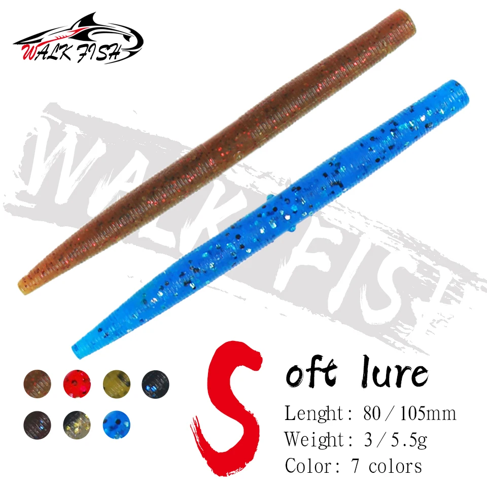 Walk Fish 5Pcs 80Mm/105Mm Bait Drop Soft Worm Stick Ned Rig Aggiungi Sale Esca Artificiale Fishing Shot Weightless Wacky Rig Lombrico