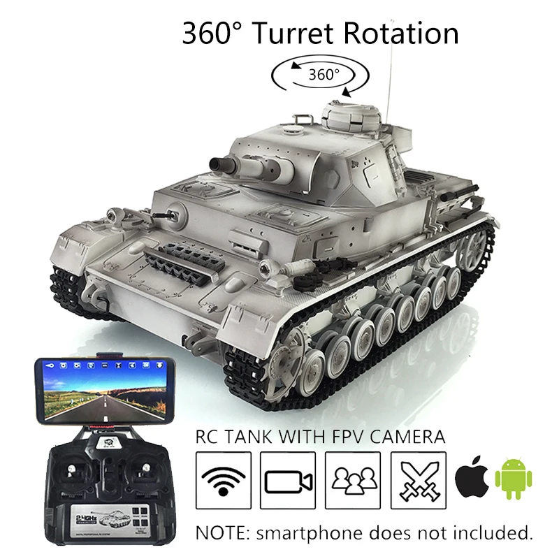 Pro Ver Henglong 1/16 Snow 7.0 Fpv Panzer Iv F Rtr Rc Tank 3858 360 Rotazione A Torretta Ruote In Metallo Th17394-Smt7