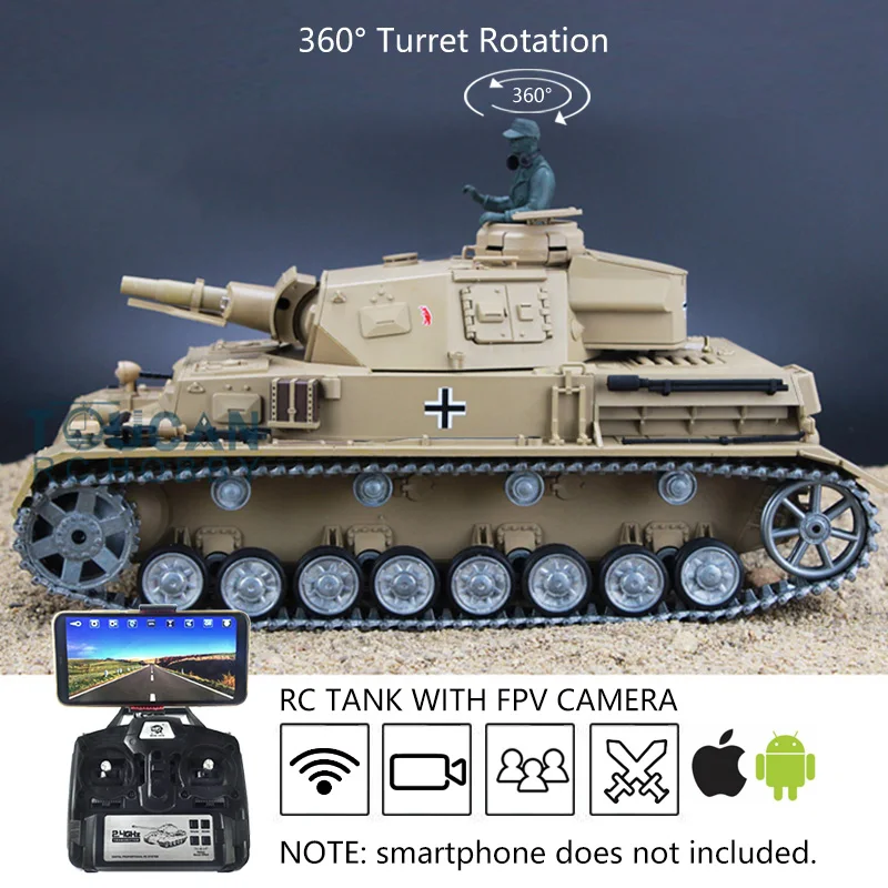 Pro Ver Henglong 1/16 7.0 Panzer Iv F Rtr Rc Tank Fpv 3858 Tracks Wheel Metal Tracks Wheels 360 Rotazione Torretta Th17386-Smt7