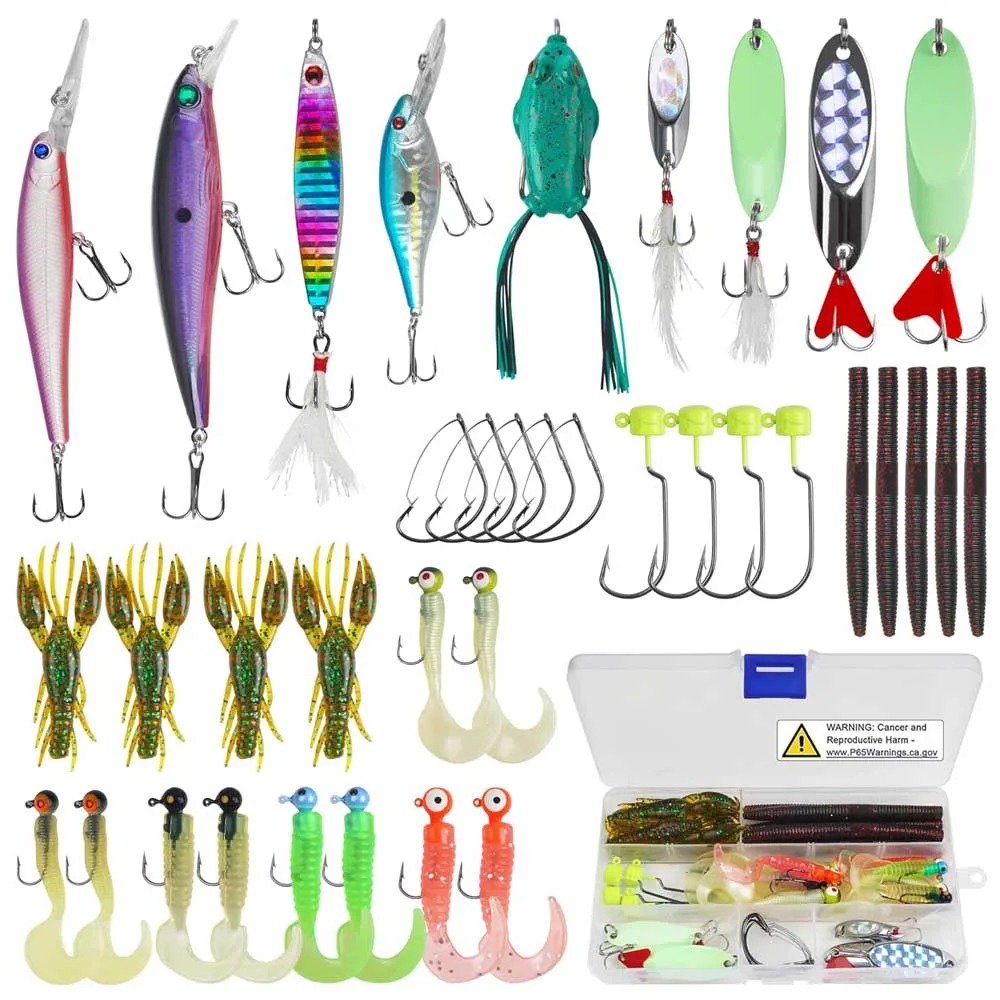37Pcs Fishing Tackle Box Include Minnow Esche Crankbait Soft Worm Esche Rana Cucchiai Jig Heads Bass Trout Fishing Gear