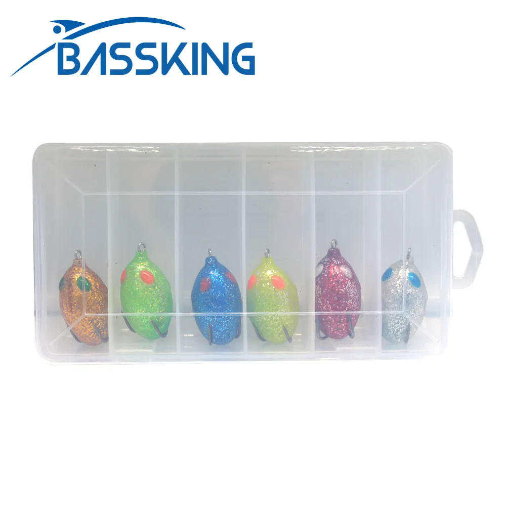 Bassking Frog Fishing Lures Kit Con Scatola Hollow Body Soft Baits Doppi Ganci Wobblers 5Cm 11.8-12.3G 6 Pezzi