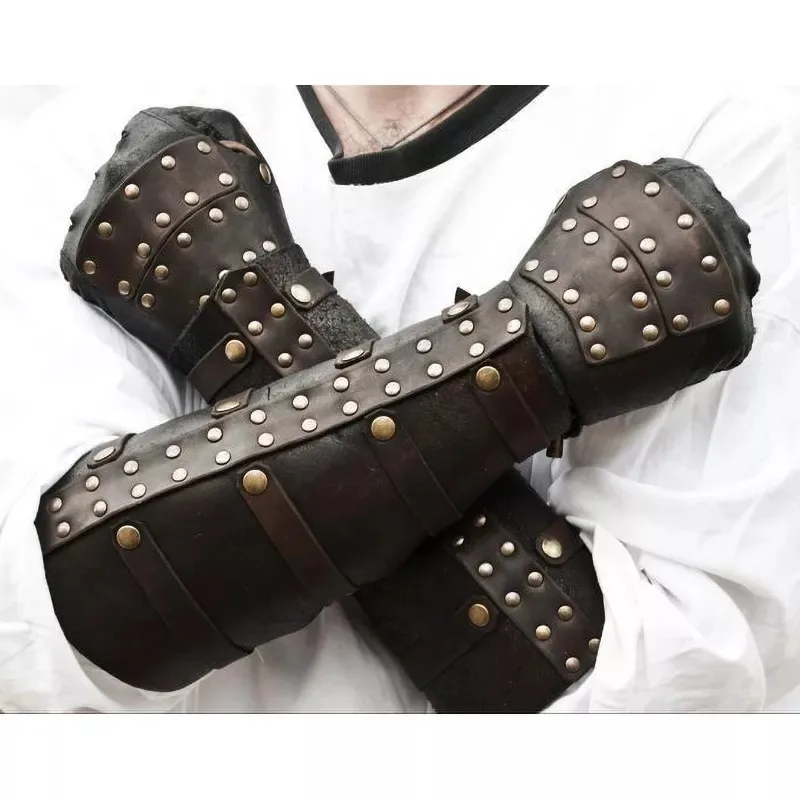 Medievale Viking Warrior Knight Templar Bracer Steampunk Ronin Samurai Leather Gauntlet Arm Guard Armor Guanti Accessorio Cosplay