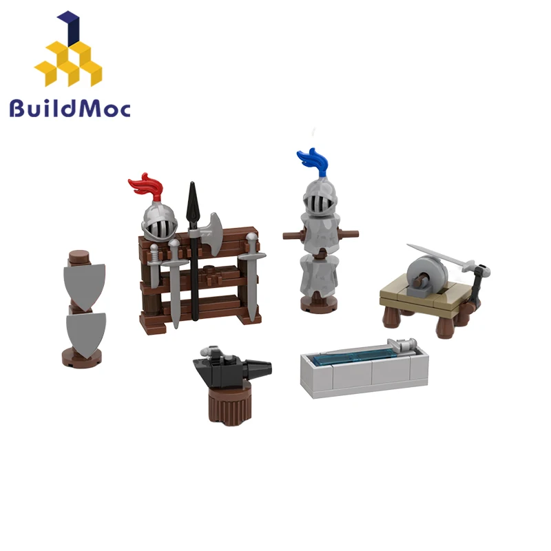 Buildmoc Mini Accessori Per Fabbro Set Di Blocchi Di Costruzione Samurai Soldier Knight Armor Figures Helmet Bricks Toys For Children
