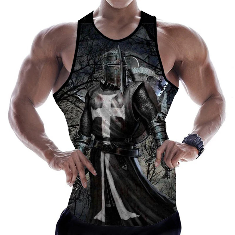 New Summer 3D Knights Templar Print Canotta Templar Order Armor Samurai Graphic Vest Kid Fashion Cool Gym Canotta Abbigliamento Uomo