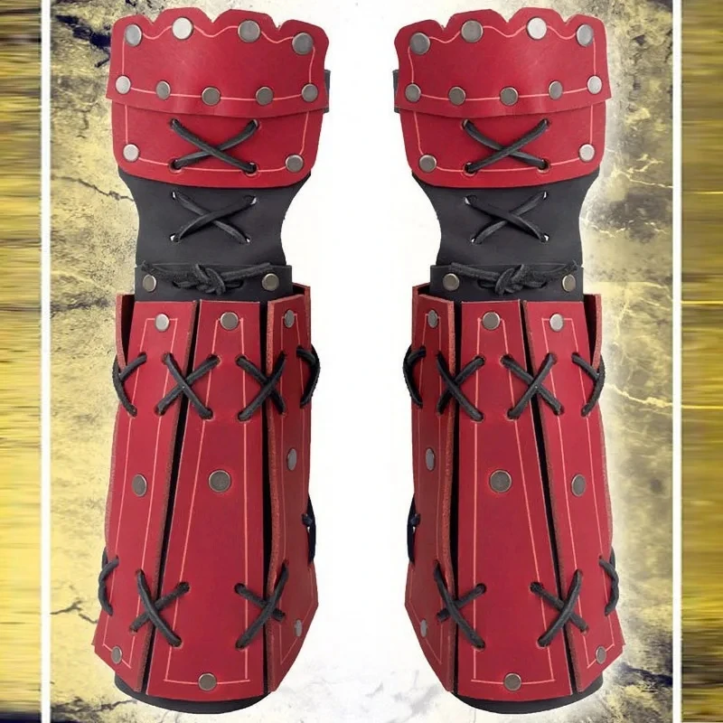 Medievale Samurai Leather Arm Armor Bracer Guanti Lunghi Uomo Viking Knight Cosplay Gauntlet Wristband Steampunk Fantasy Accessori