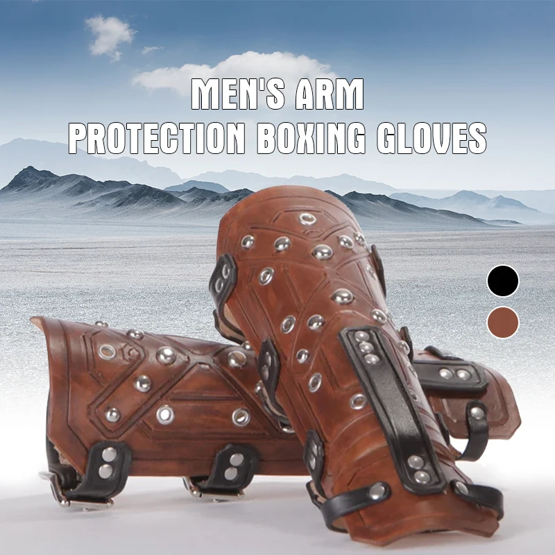 1 Paio Medievale Punk Men Armguard Samurai Pu Leather Armor Bracer Retro Belt Buckle Rivet Knight Gauntlet Braccialetti Cosplay