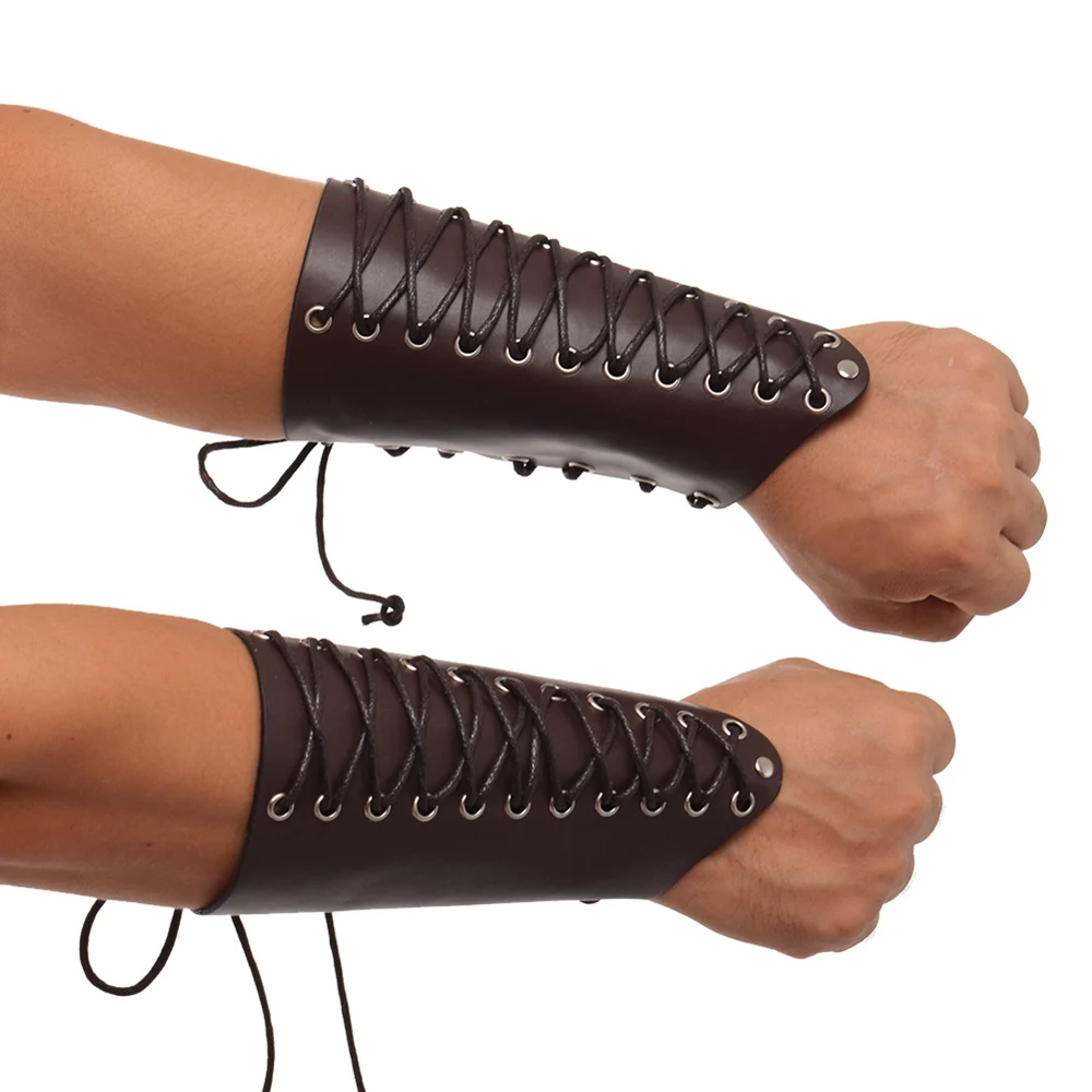Uomini Armatura Medievale Guanti Polsini Larghi Bracciali Steampunk Guerriero Guanto Di Sfida Rinascimentale Cavalieri Templari Cosplay Pelle Wristban