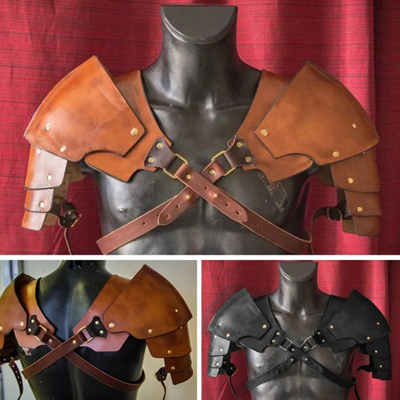 Medievale Viking Warrior Gladiator Samurai Battle Knight Shoulder Armor Vintage Leather Rivet Shoulder Pad Performance Prop