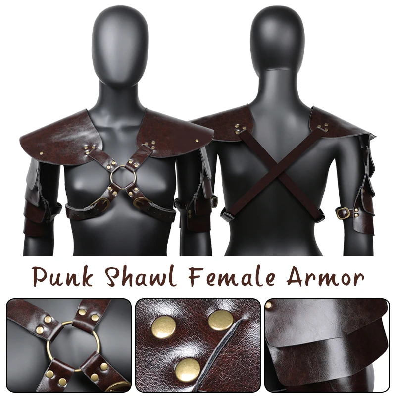 Donna Uomo Steampunk Spalla Arm Armor Medievale Viking Knight Cosplay Costume Pu Leather Spaulders Gladiator Samurai Pauldron