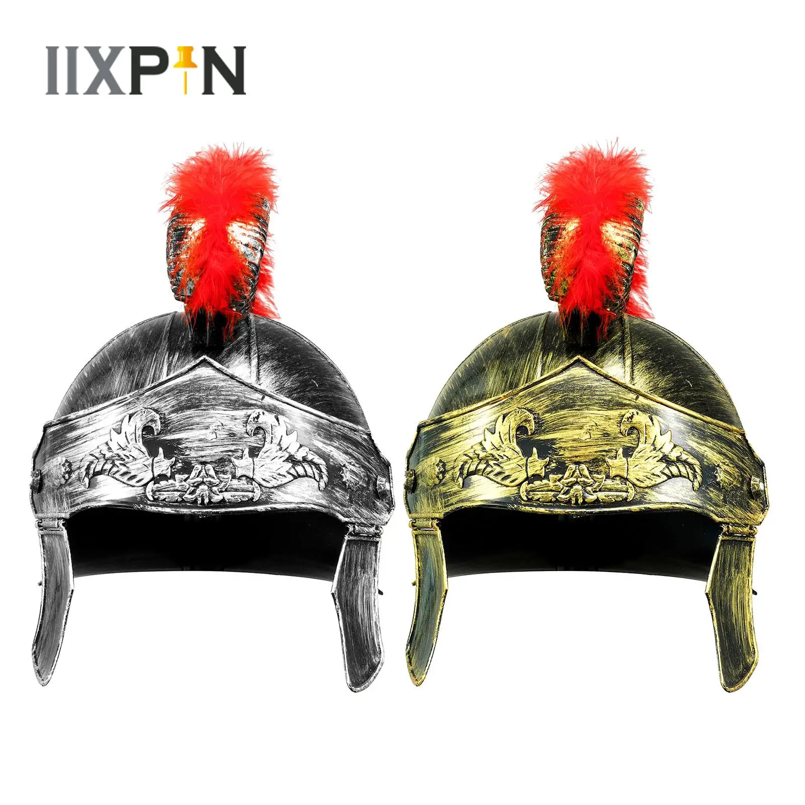 Armatura Medievale King Roman Plastic Helmet Red Crested Samurai Hat Spartan Warrior Headwear Adult Masquerade Costumi Cosplay Hot
